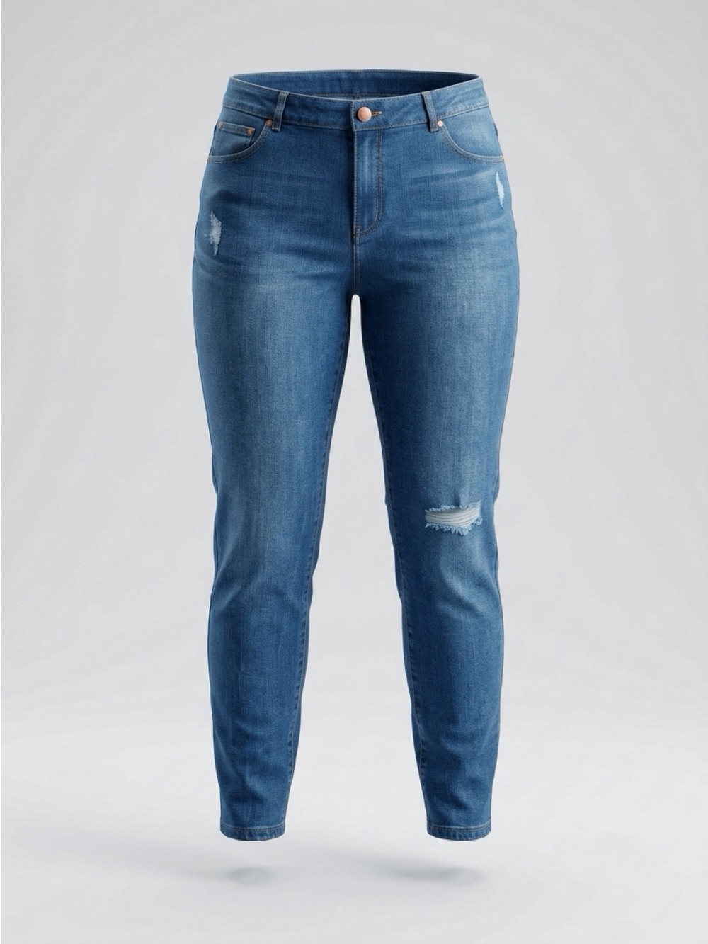 Addition Elle Distressed Ankle Skinny Jeans - Blue